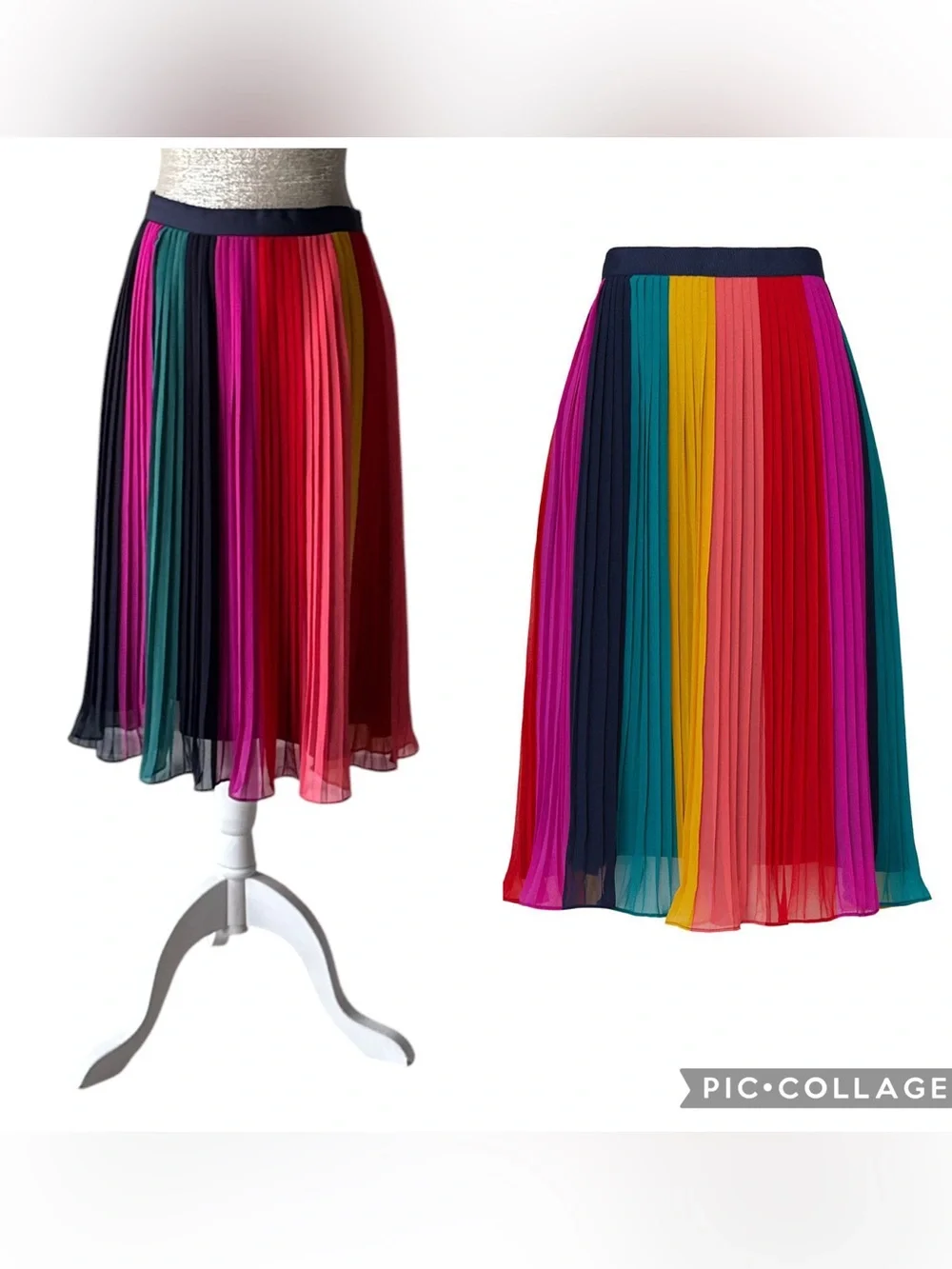 J.Crew Sunburst Rainbow Colorblock Pleated Chiffon A-Line Midi Skirt Size 4 - Picture 6 of 14